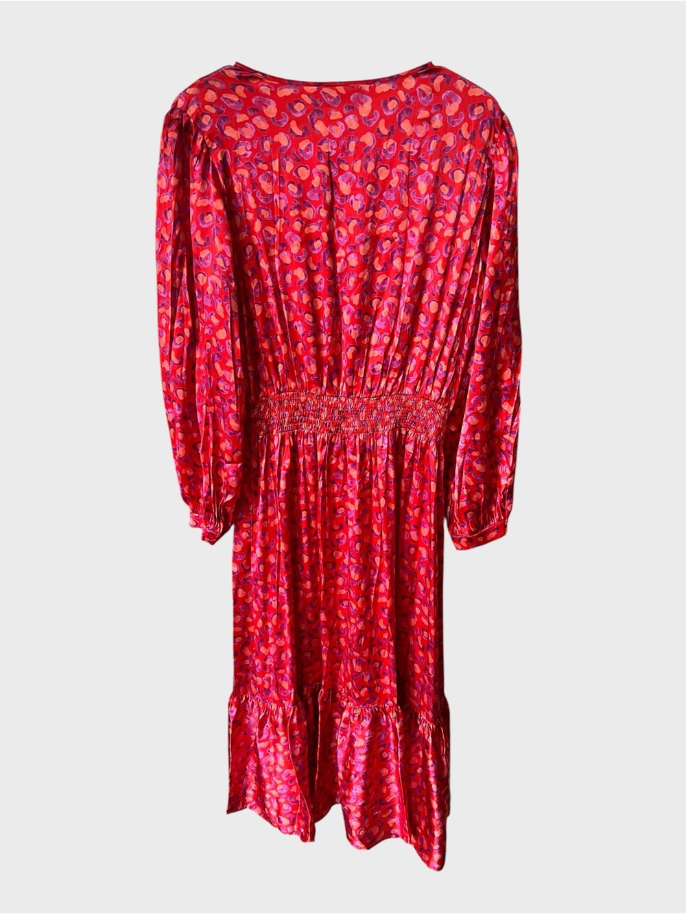 Tucker Red and Pink Abstract Satin Tie-Neck Dress - Picture 2 of 5